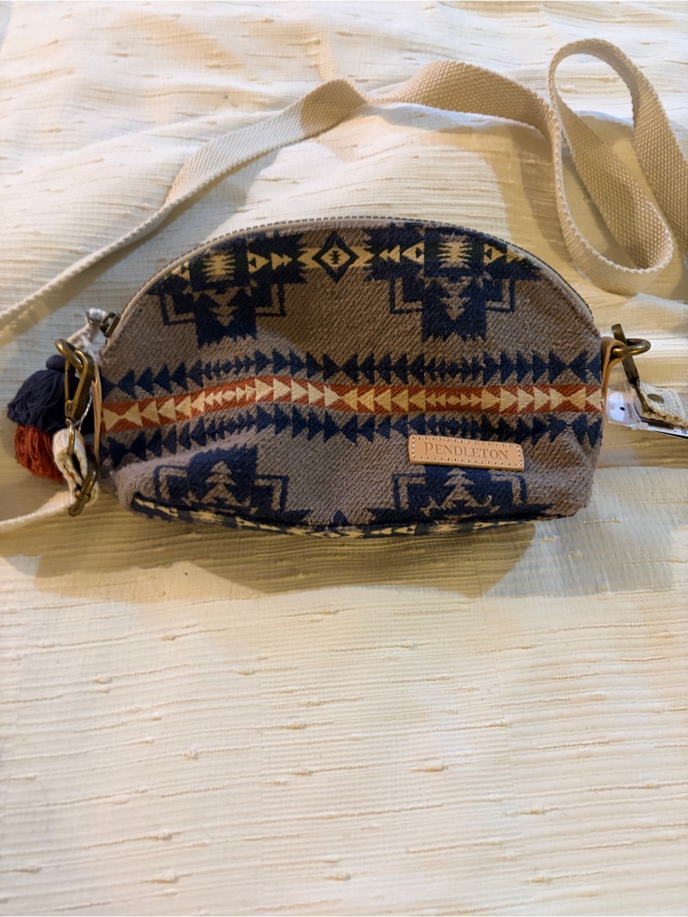 Pendleton Pattern Crossbody in Beige, Navy and Rust Chief  Joseph taupe